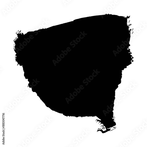 A large black brush stroke on a white background