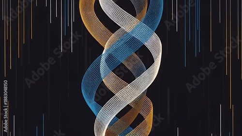 黒背景に浮かぶカラフルな曲線の波と幾何学的なラインアート