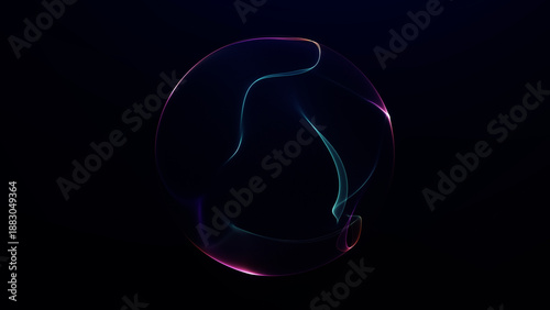 Dissolving gradient energy sphere with smooth light flow on dark background, abstract digital orb forming and fading, symbol of transformation and futuristic motion.