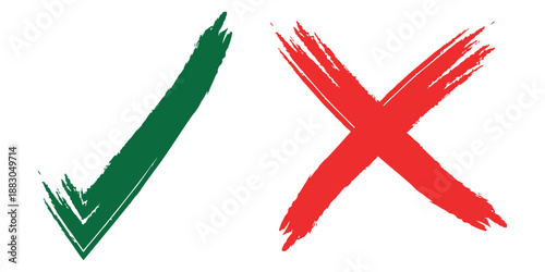 Check tick mark icon set. Cross box x check mark checkbox list vector draw hand drawn sketch doodle brush marker checklist symbol wrong right circle. hand drawn, grunge X sign. hand drawn tick mark.