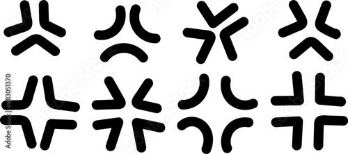 Black anger and stress symbol vector collection with various thick comic style vein pop icons