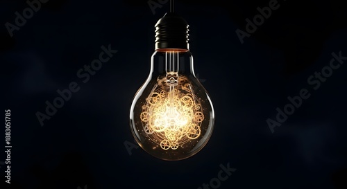 Light bulb with gear mechanisms inside idea concept isolated on dark background