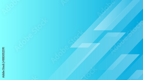 落ち着いた水色グラデーションに半透明の平行四辺形を重ねた左余白ビジネス背景 16:9