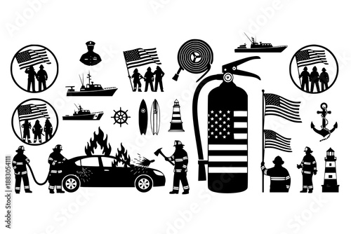 Firefighting and emergency services icons