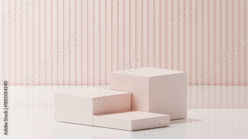 Obraz na płótnie 3 cubes on Soft Peach color, White base color, stripped Soft Peach background