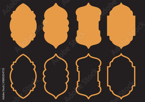 silhouette eid mubarak decorative arches, mosque borders or moroccan gates. Arabic muslim architecture design elements