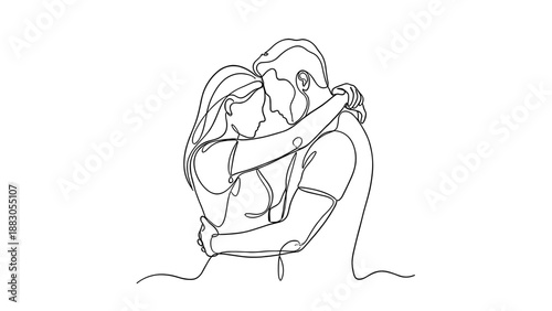 Outline drawing of couple embracing each other in close connection  