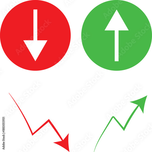 Up and Down Arrows with Growth and Decline Chart Vector Icons