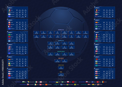 Match schedule 2026 final draw results table, vector illustration
