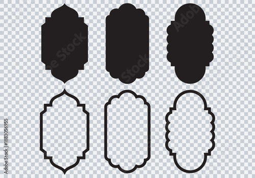 silhouette eid mubarak decorative arches, mosque borders or moroccan gates. Arabic muslim architecture design elements