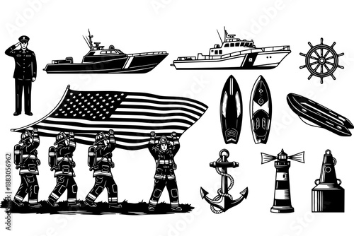 Nautical elements and patriotic symbols