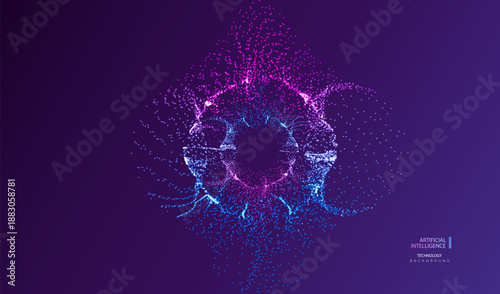 Motion modern circles in futuristic technology concept. Ai big data particle dotted circle. Vector banner.