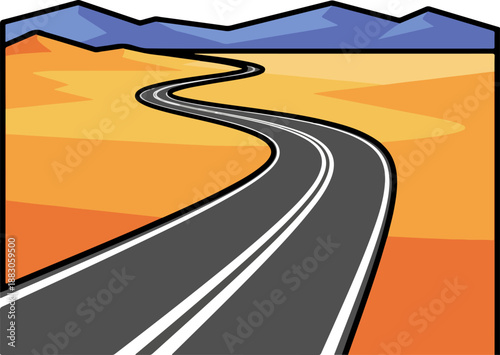 Flat Modern Desert Road Illustration