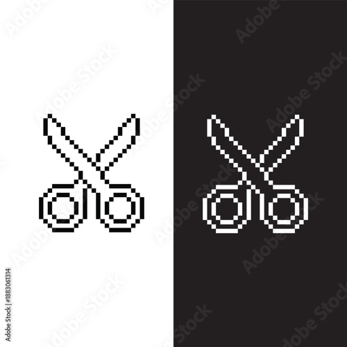 black and white pixel scissors 8 bit vector icon art for computer game	