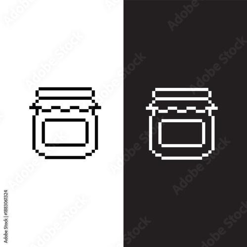 black and white pixel strawberry jam 8 bit vector icon art for computer game	