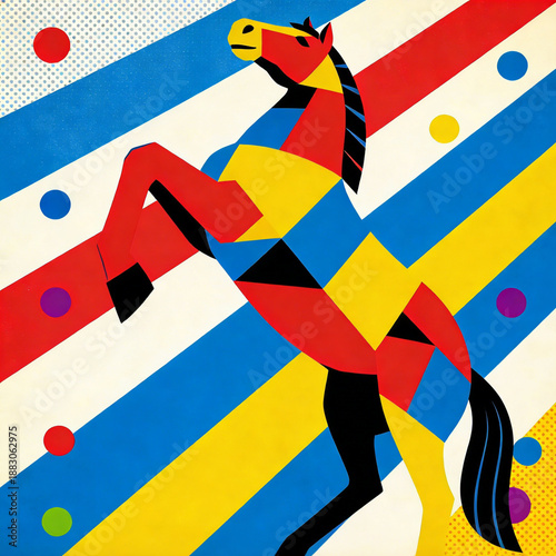 Pop Style China-Chic Year of Horse Illustration Geometric Color Block Pentium Horse