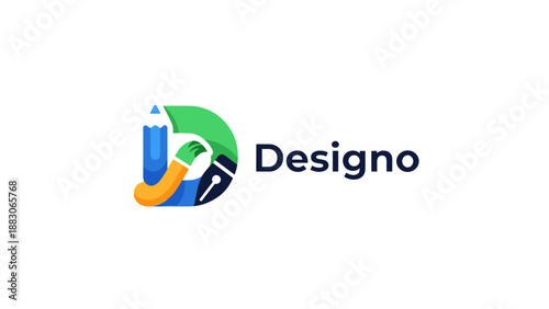 Designo Logo with Pencil and Shapes.