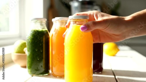 Freshly Made Juices in Glass Bottles.