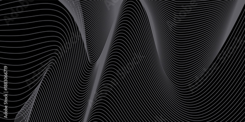 Flowing dot particles light wave pattern halftone blue and green gradient smooth curve shape isolated on black background. Vector in concept of technology, science, music,