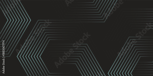 Dynamic turquoise neon hexagonal lines form a striking geometric pattern on a black background, evoking modern technology, futuristic design, and digital aesthetics