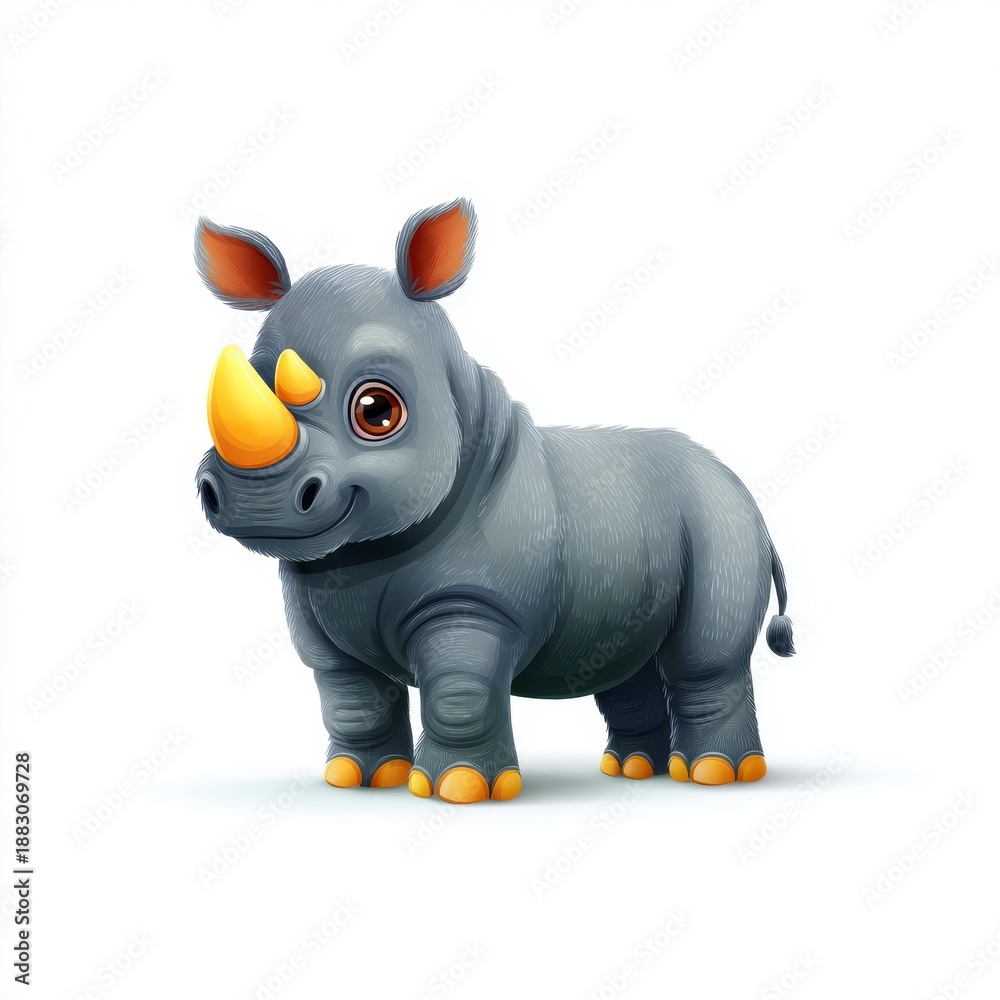 Obraz premium Cute cartoon rhinoceros with small horn colorful illustration whimsical art style digital environment playful concept
