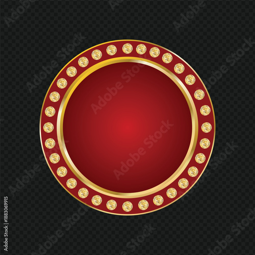 Premium red circular frame with a decorative gold border and sparkling jewel accents