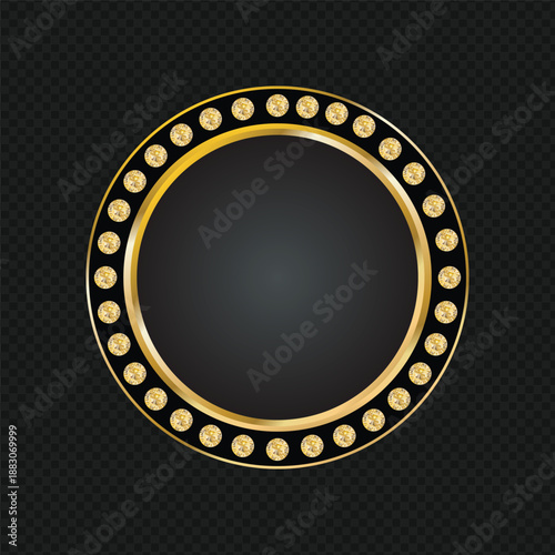 Premium black circular frame with a decorative gold border and sparkling jewel accents