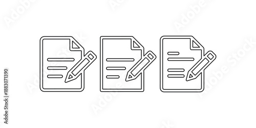 Document editing icons with pencils and papers for writing, note taking, and content creation processes in office and education vector
