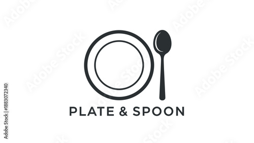 Simple Line Art Plate and Spoon Illustration.