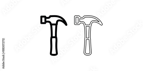 Black line hammer icon vector repair tool symbol claw hammer for carpentry and construction work flat outline and solid styles isolated on white background illustration