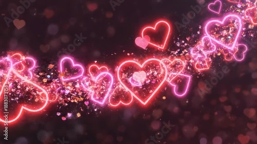 valentines day heart frame with glitter shiny stars and particles red love motion background, romantic social media design element