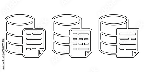 Database icons set with documents and records for information storage and management systems on white background vector illustration