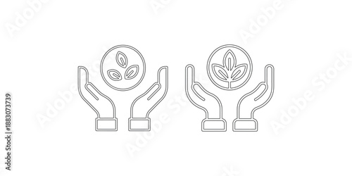 Hands holding circle with leaves icons illustrating organic farming nature care sustainability environment protection and healthy eating