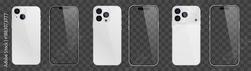 Vector realistic smartphone, 17 pro and 15 pro. Realistic gadget set png. Vector electronic device with blank empty screen isolated on transparent background.