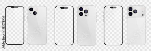 Vector realistic smartphone, 17 pro and 15 pro. Realistic gadget set png. Vector electronic device with blank empty screen isolated on transparent background.