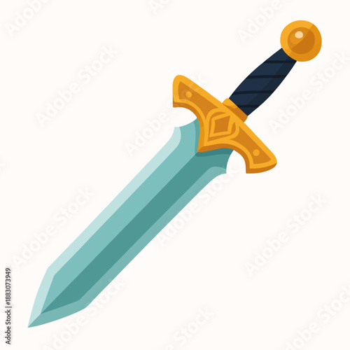 A sleek fantasy dagger with a cyan-colored blade and a gold-decorated hilt, suitable for adventure game icons, knightly equipment, or RPG character items.