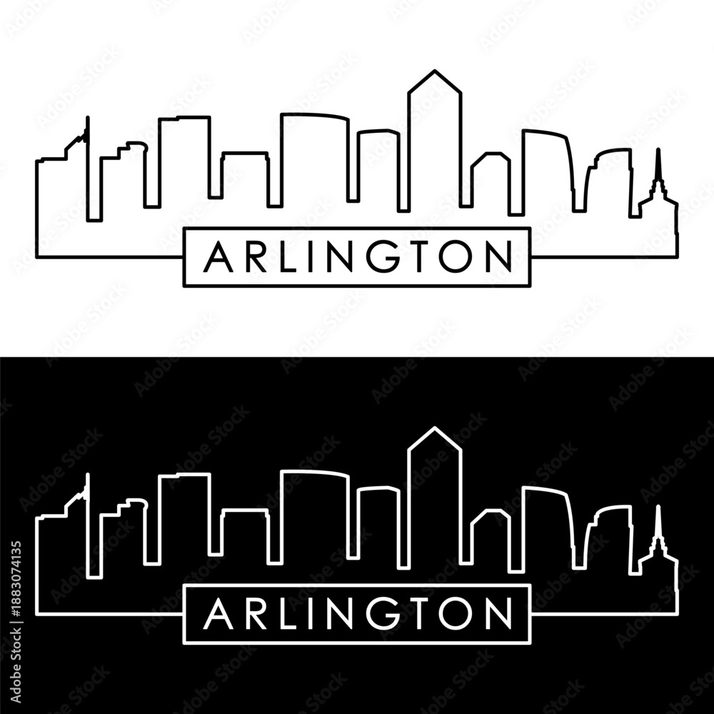 Obraz premium Arlington, VA skyline. Linear style. Single line. Editable vector file.