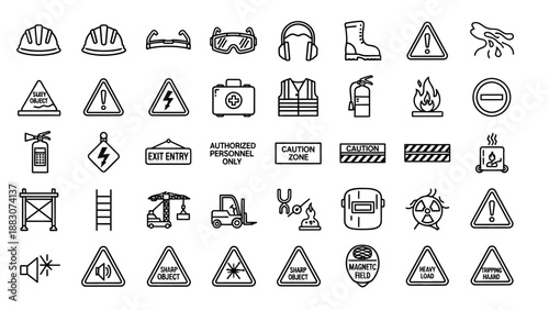 Collection of Safety Warning Icons Symbols.