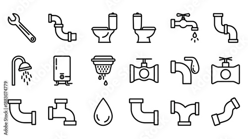 Collection of Plumbing Icons and Symbols.