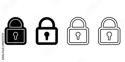 Security padlock icon set representing data protection and privacy access control for cybersecurity system and mobile application lock screen interface