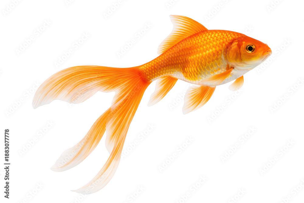 Fototapeta premium Goldfish illustration, flowing fins, vibrant orange, isolated on transparent background 