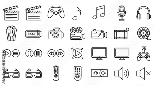 Collection of multimedia technology icons.