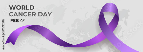 World Cancer Day Minimal Banner with Awareness Ribbon | World Cancer Day Poster Design for Cancer Awareness