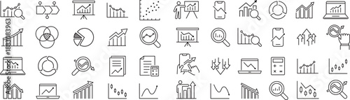 ベクターでモノクロの統計に関する線画アイコンセット
