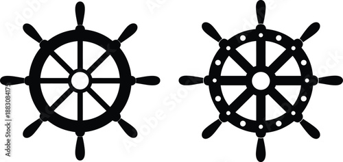 Ship wheel silhouette on white background