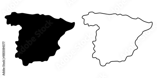 Spain country map vector illustration .Minimal outline and solid black country map,Solid simple style.Spain country map silhouette black illustration. Black and white. Vector editable