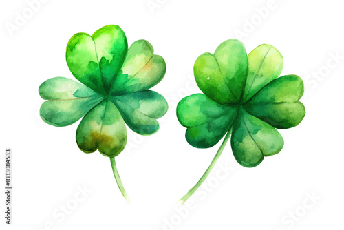 Watercolor Shamrock Clover, St. Patrick’s Day Icon Isolated on White Background