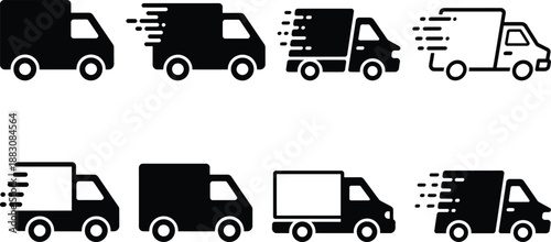 Collection of delivery truck icons in motion