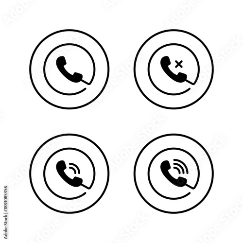 Phone call action icon with incoming and missed call symbol. Telephone communication sign in circular outline