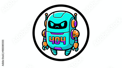 404 Error Cute Robot Mascot Icon. Disappointed Cartoon Bot Character for Page Not Found Web Design and UX/UI.